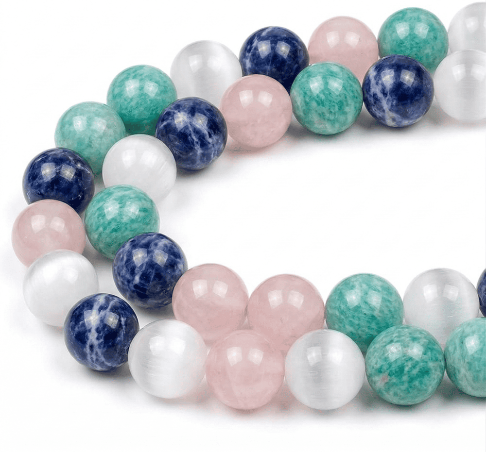 Bracelet Équilibre Intérieur en Amazonite, Sélénite, Sodalite et Quartz Rose