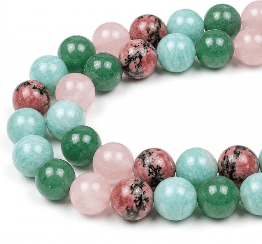 Bracelet Baume du Cœur guérison émotionnelle en Amazonite, Aventurine et Quartz Rose